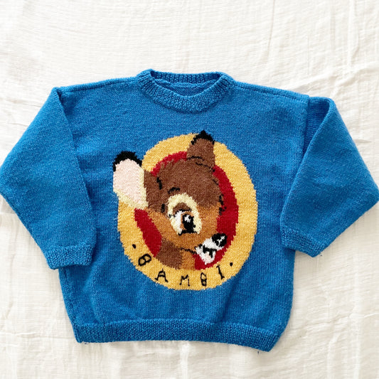 Vintage Handknit Bambi Kids Sweater