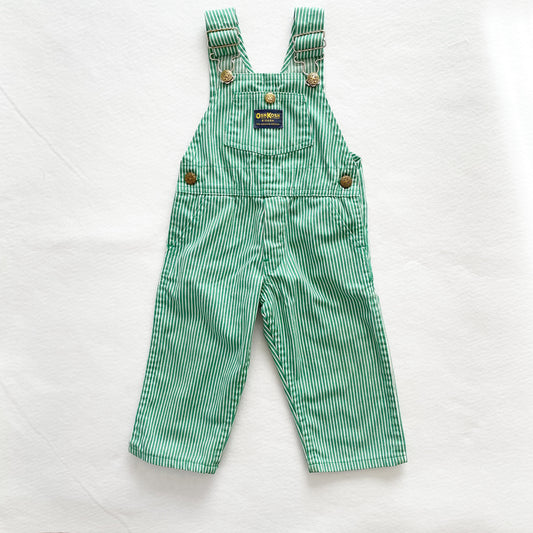 OshKosh Green Hickory Stripe Overalls - Yellow Clover Vintage Kids Clothes