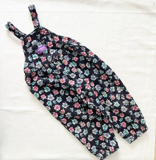 OshKosh Black Floral Cord Bubble Overalls - Yellow Clover Vintage Kids Clothes