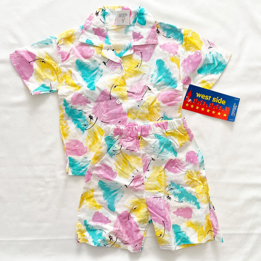 Abstract Print Button Up Shirt Set • 5T - Yellow Clover Vintage Kids Clothes
