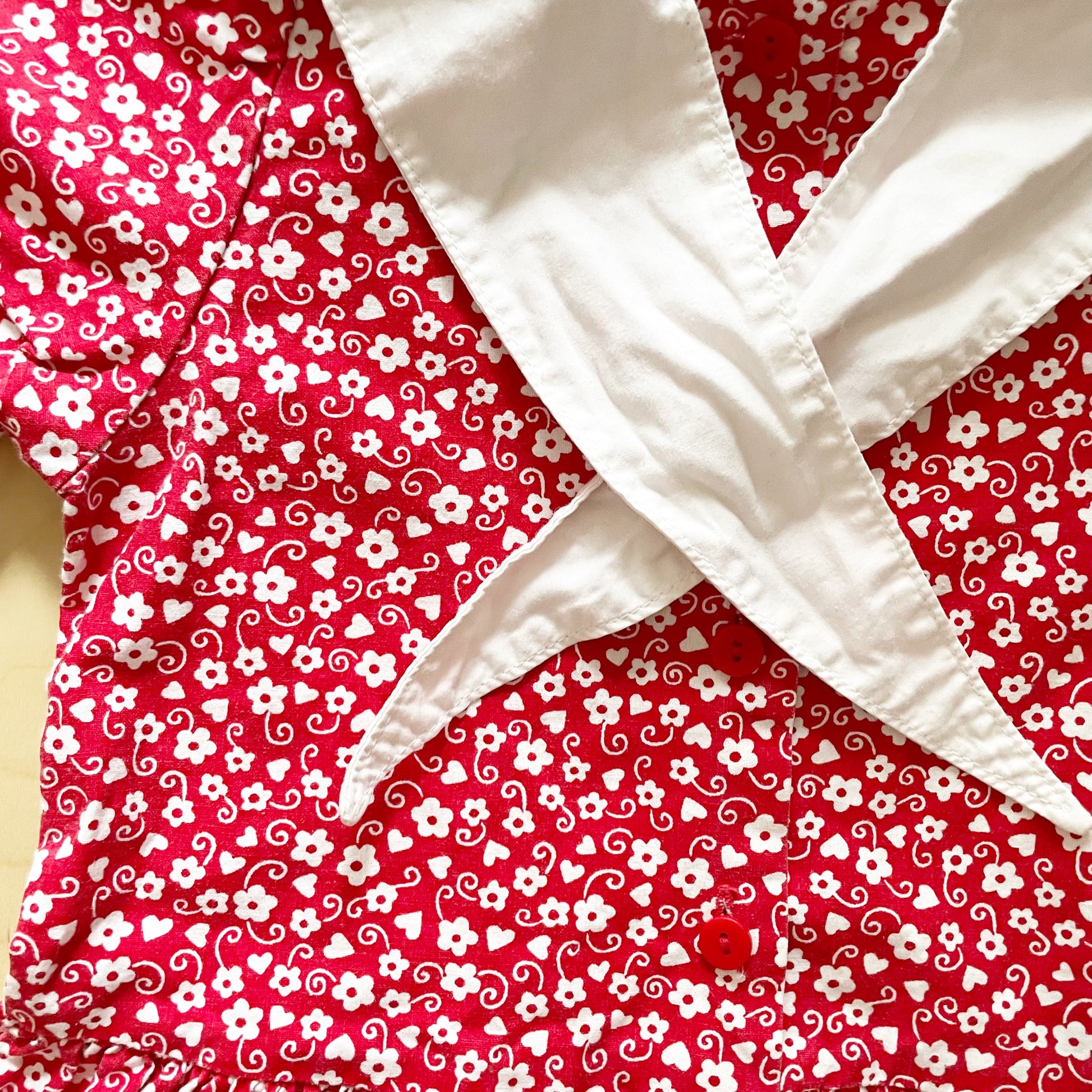 OshKosh Red Floral Hearts Sailor Collar Dress - Yellow Clover Vintage Kids Clothes