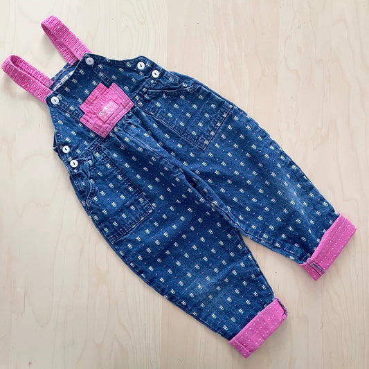 OshKosh Flower Woven Cuffed Overalls - Yellow Clover Vintage Kids Clothes