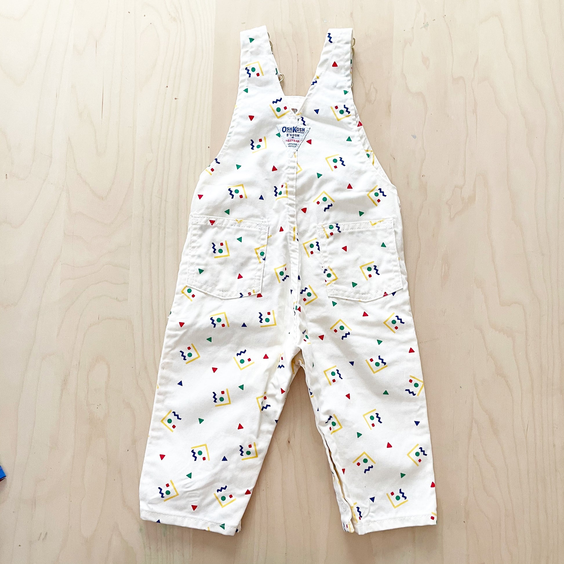 Vintage OshKosh Geo Print Off-White Overalls - Yellow Clover Vintage Kids Clothes