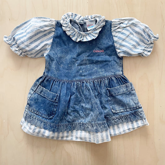 OshKosh Acid Wash Stripe Pinafore Dress - Yellow Clover Vintage Kids Clothes