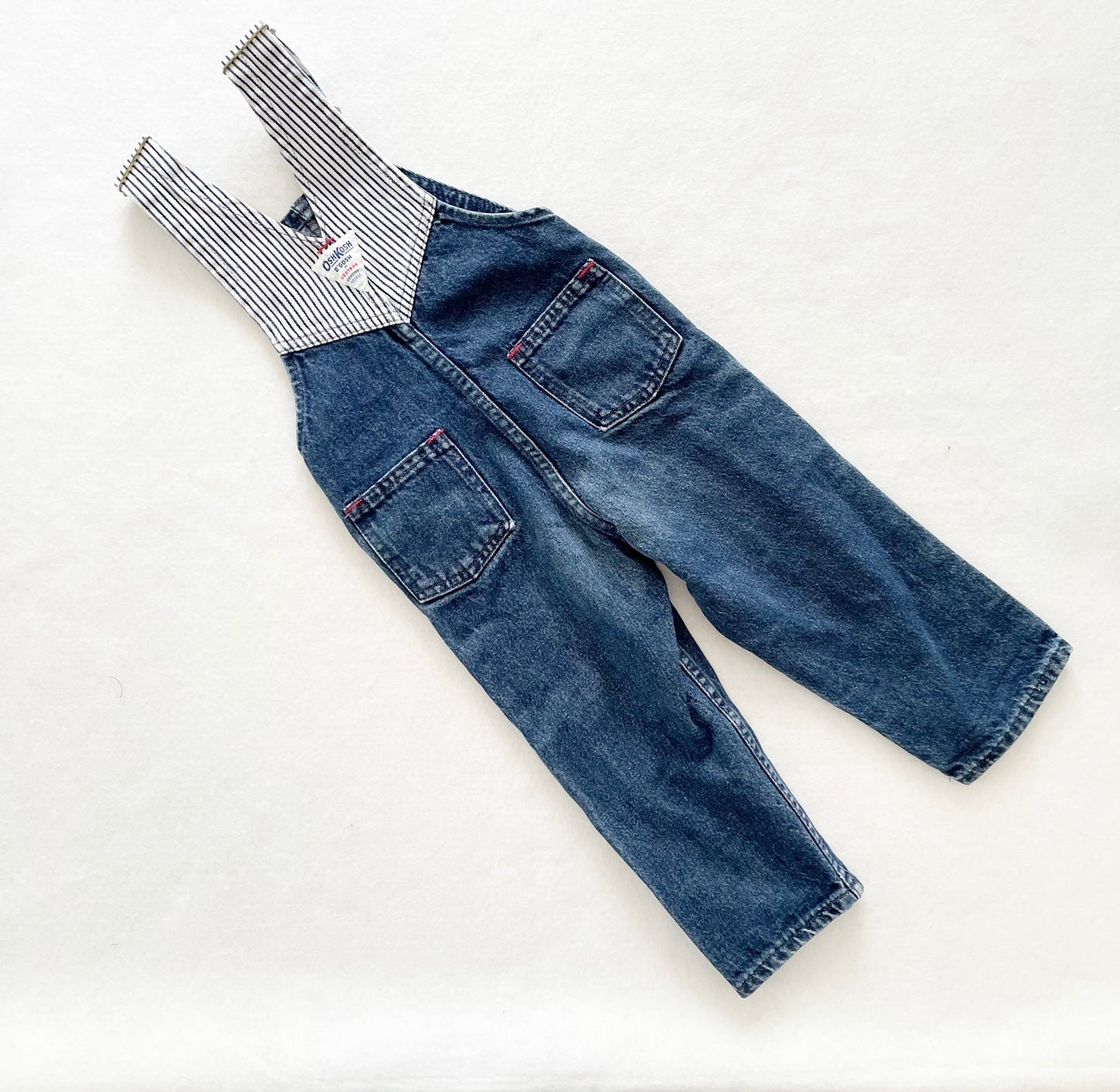 OshKosh Dark Denim Stripe Overalls - Yellow Clover Vintage Kids Clothes