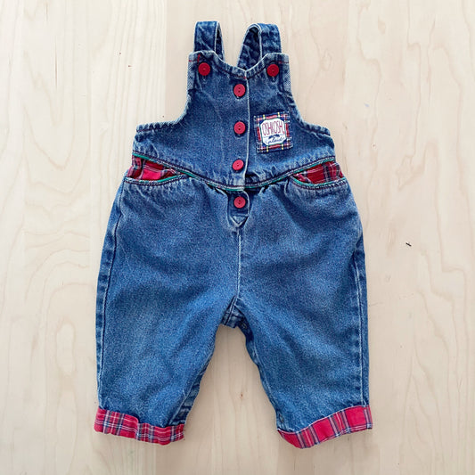 OshKosh Plaid Accent Denim Overalls - Yellow Clover Vintage Kids Clothes