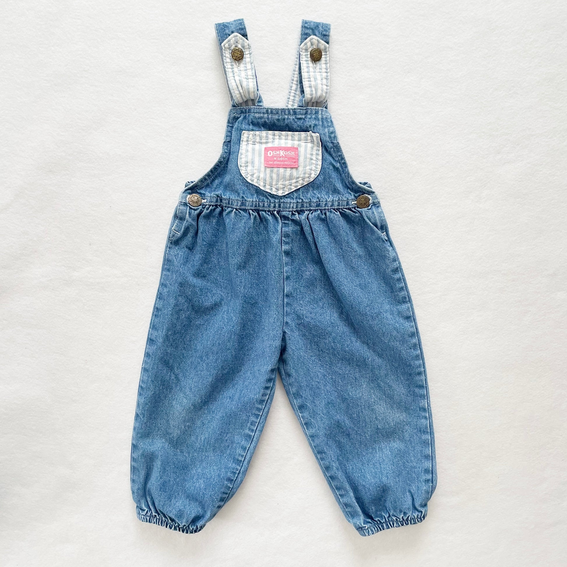 OshKosh Striped Accent Bubble Overalls - Yellow Clover Vintage Kids Clothes