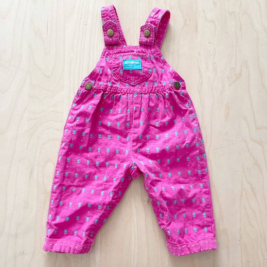 OshKosh Pink + Turquoise Woven Bow Back Overalls - Yellow Clover Vintage Kids Clothes