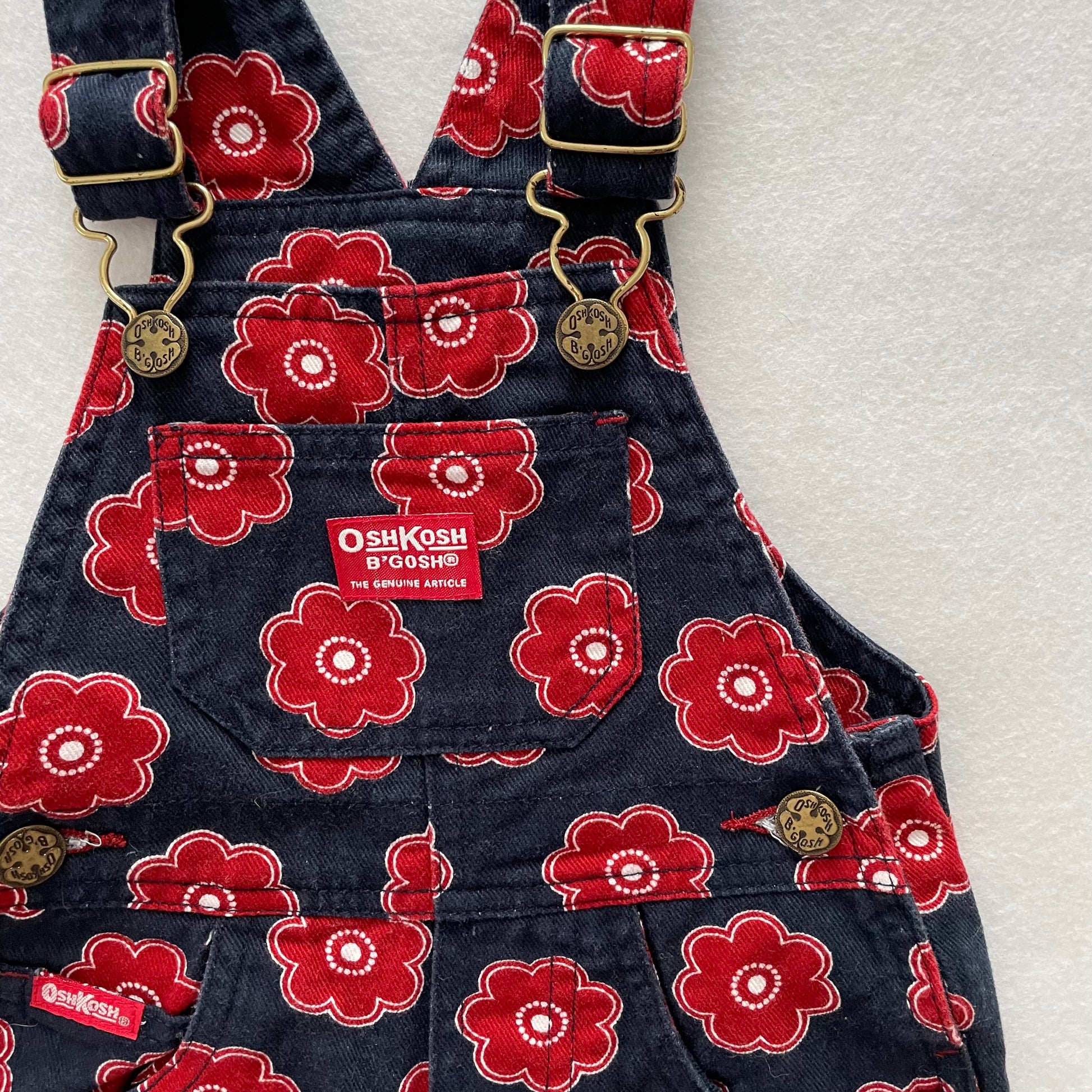 OshKosh Red Floral Overalls - Yellow Clover Vintage Kids Clothes