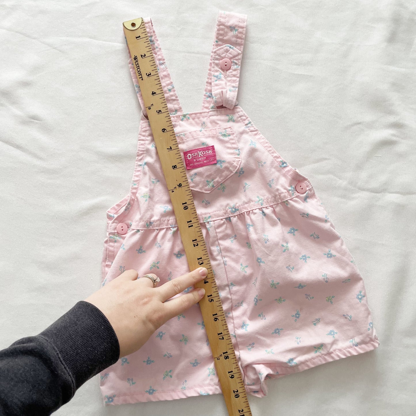 OshKosh Light Pink Floral Bow Back Shortalls - Yellow Clover Vintage Kids Clothes