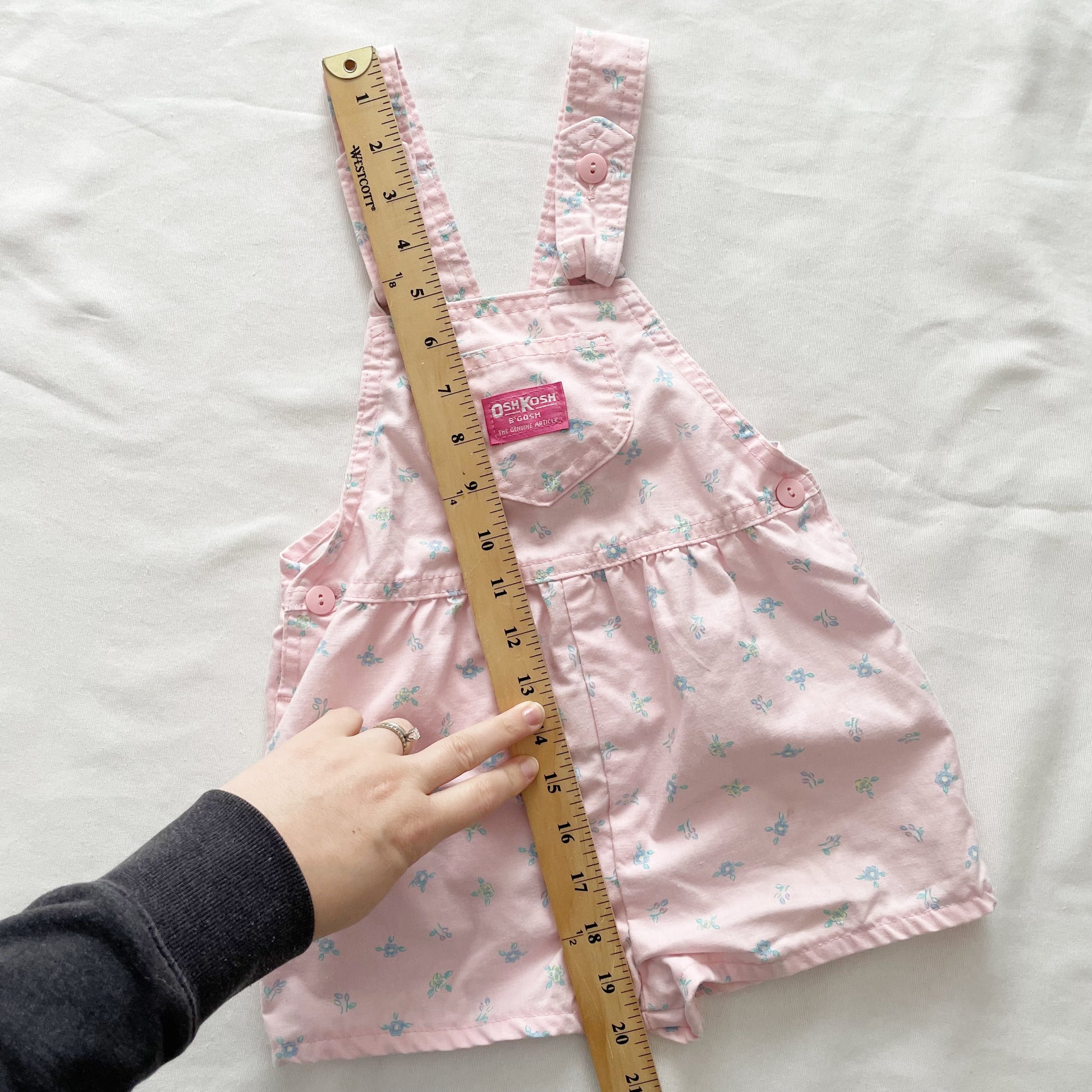 OshKosh Light Pink Floral Bow Back Shortalls - Yellow Clover Vintage Kids Clothes