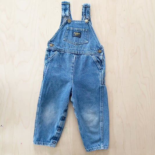 OshKosh Medium Wash Denim Overalls - Yellow Clover Vintage Kids Clothes