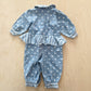 OshKosh Chambray Stripes and Dots Romper - Yellow Clover Vintage Kids Clothes
