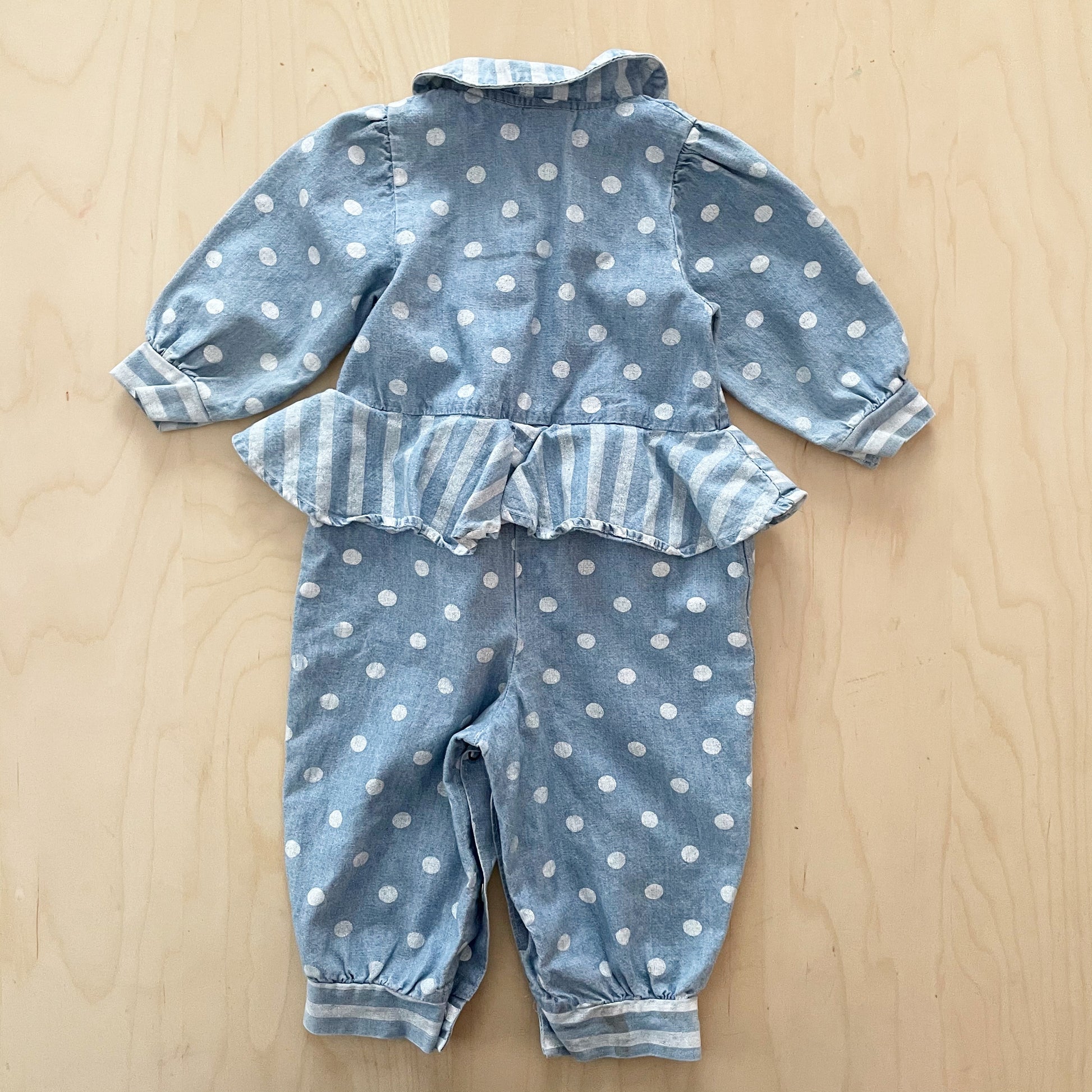 OshKosh Chambray Stripes and Dots Romper - Yellow Clover Vintage Kids Clothes
