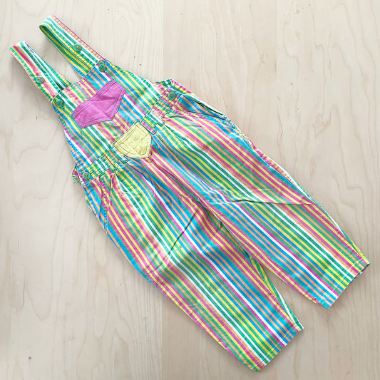 Vintage Euro Striped Cotton Overalls - Yellow Clover Vintage Kids Clothes