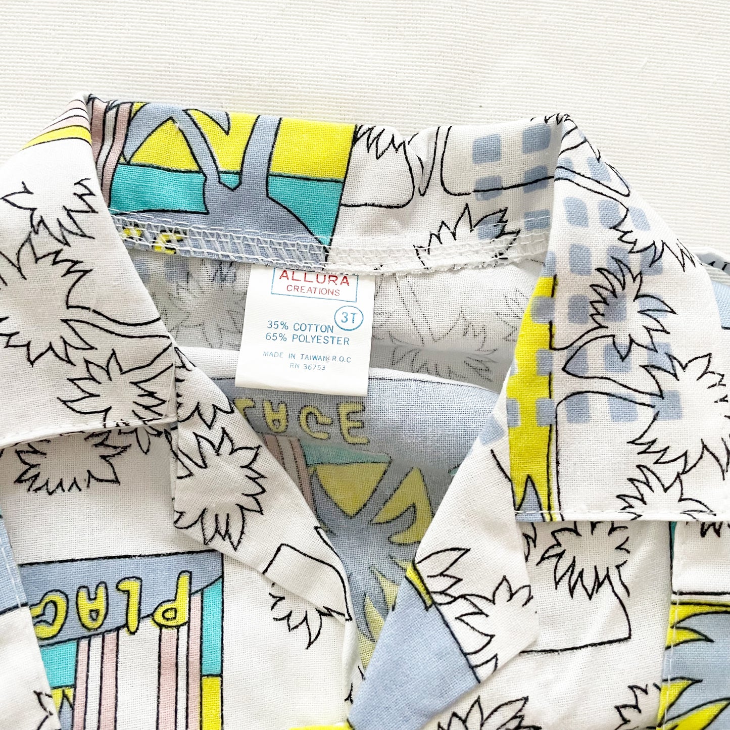 Beach Print Suspenders Shorts Set • 3T - Yellow Clover Vintage Kids Clothes