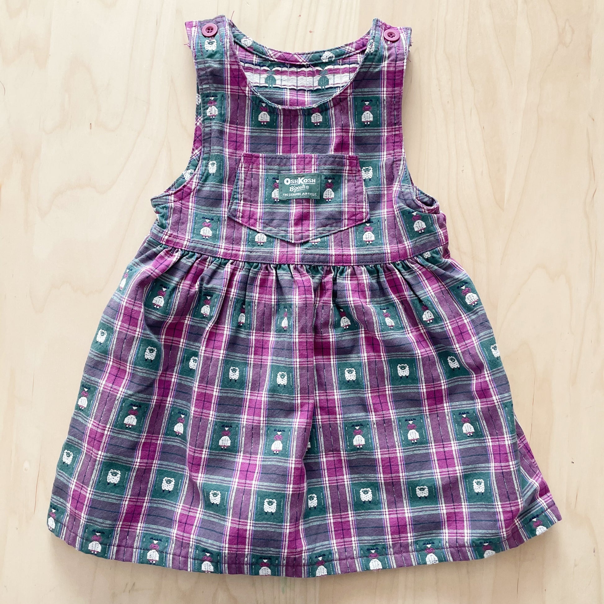 OshKosh Sheep and Girl Woven Plaid Dress - Yellow Clover Vintage Kids Clothes