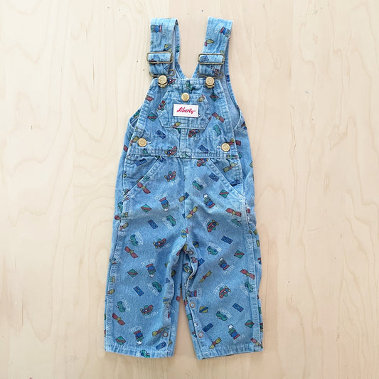 Vintage Liberty Vehicle Print Denim Baby Overalls