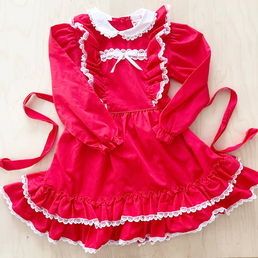 Vintage Winnie the Pooh Red Ruffle Dress - Yellow Clover Vintage Kids Clothes