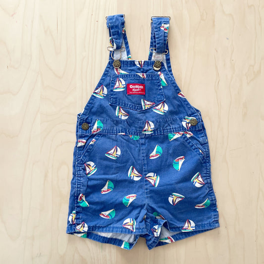 OshKosh Sailboat Print Shortalls - Yellow Clover Vintage Kids Clothes