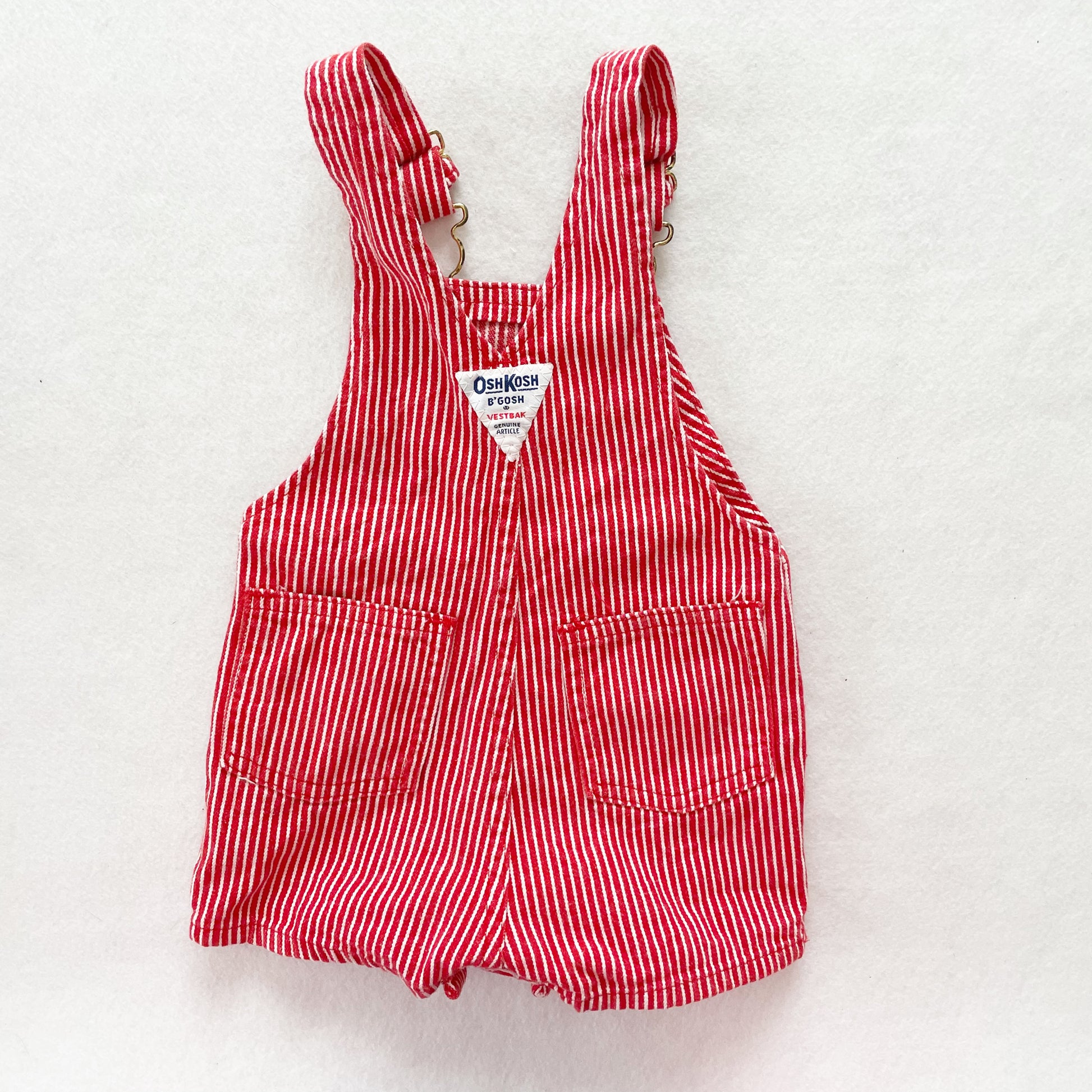 OshKosh Red Hickory Stripe Shortalls - Yellow Clover Vintage Kids Clothes