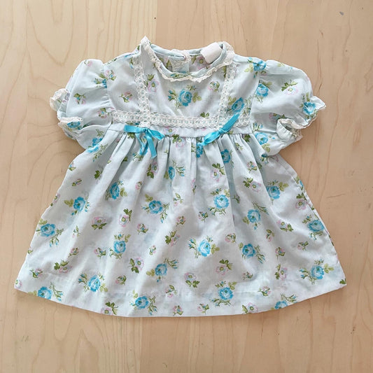 Vintage Blue Rose Floral Dress - Yellow Clover Vintage Kids Clothes