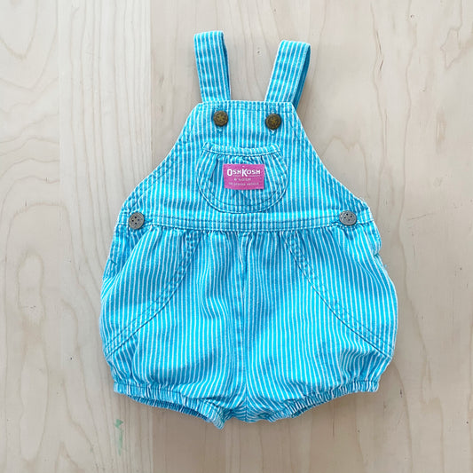 Vintage OshKosh Turquoise Engineer Stripe Bubble Overalls - Yellow Clover Vintage Kids Clothes