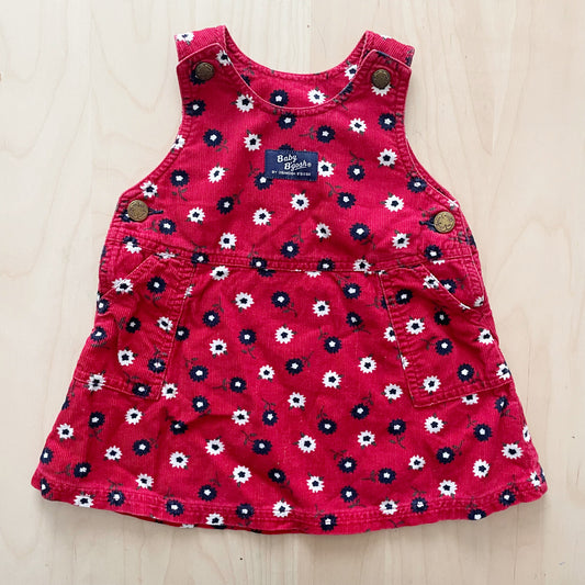 Baby B’gosh Red Flower Print Cord Pinafore Dress - Yellow Clover Vintage Kids Clothes