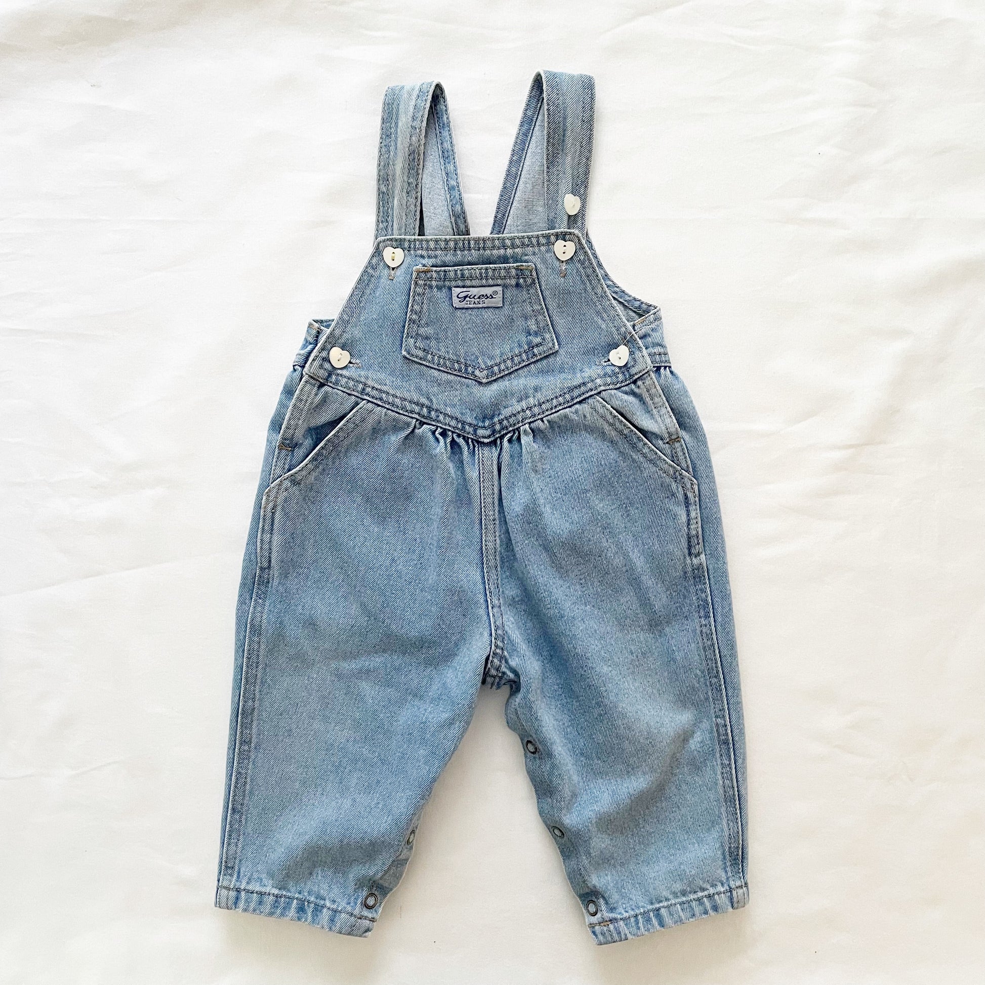 Guess Denim Heart Button Overalls - Yellow Clover Vintage Kids Clothes