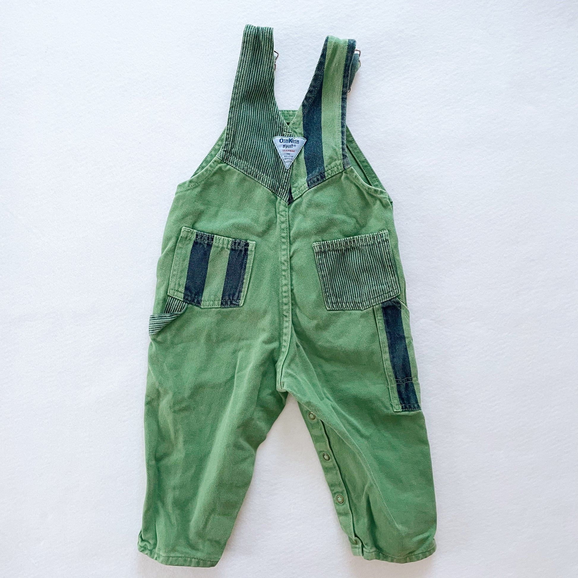 OshKosh Green Stripe Block Overalls - Yellow Clover Vintage Kids Clothes
