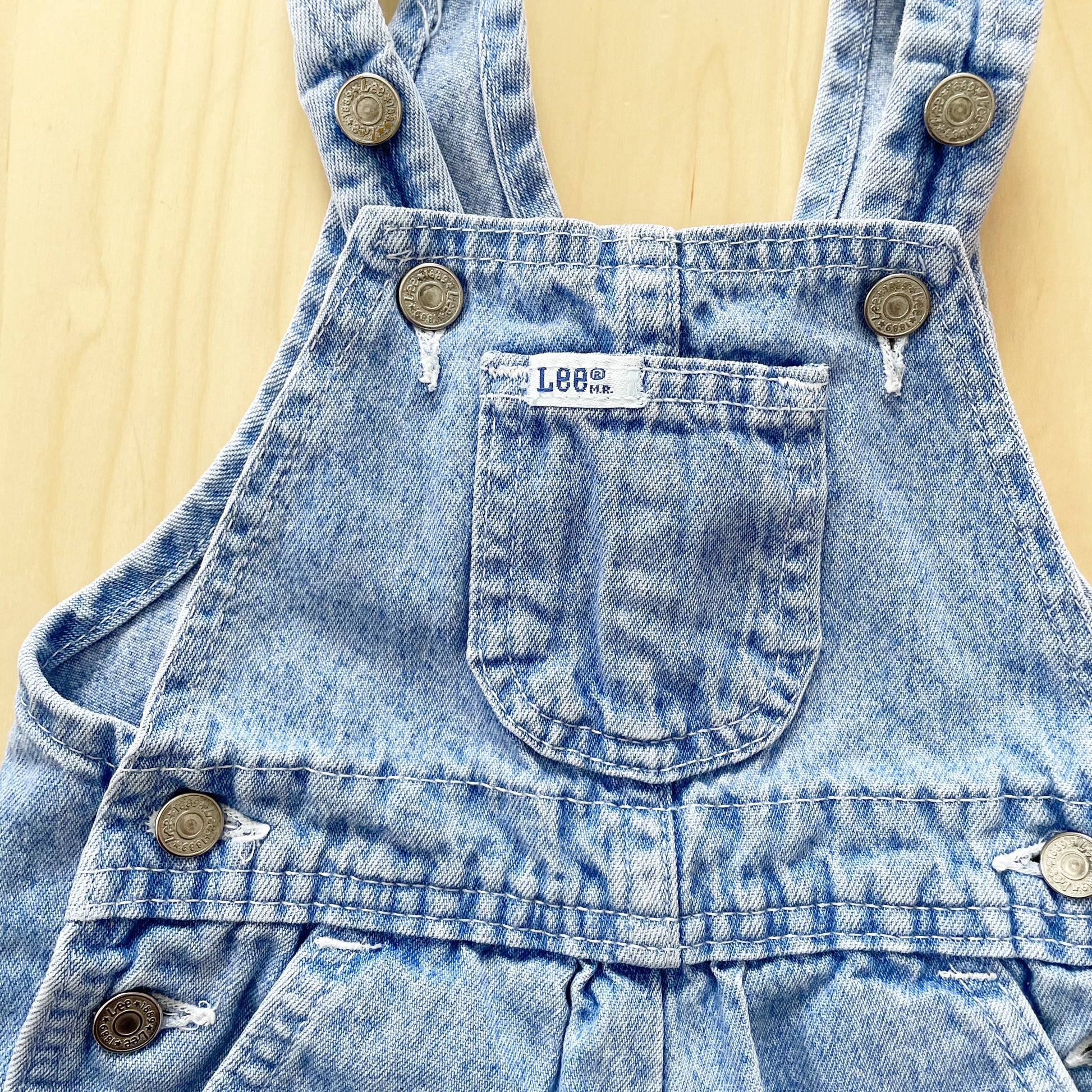 Vintage Lee Blue Wash Overalls with Floral Patch - Yellow Clover Vintage Kids Clothes