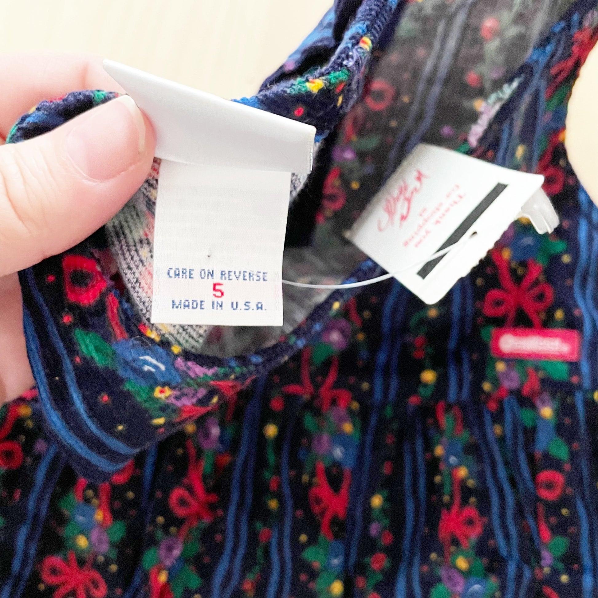 New Old Stock OshKosh Black Floral Ribbon Cord Dress - Yellow Clover Vintage Kids Clothes