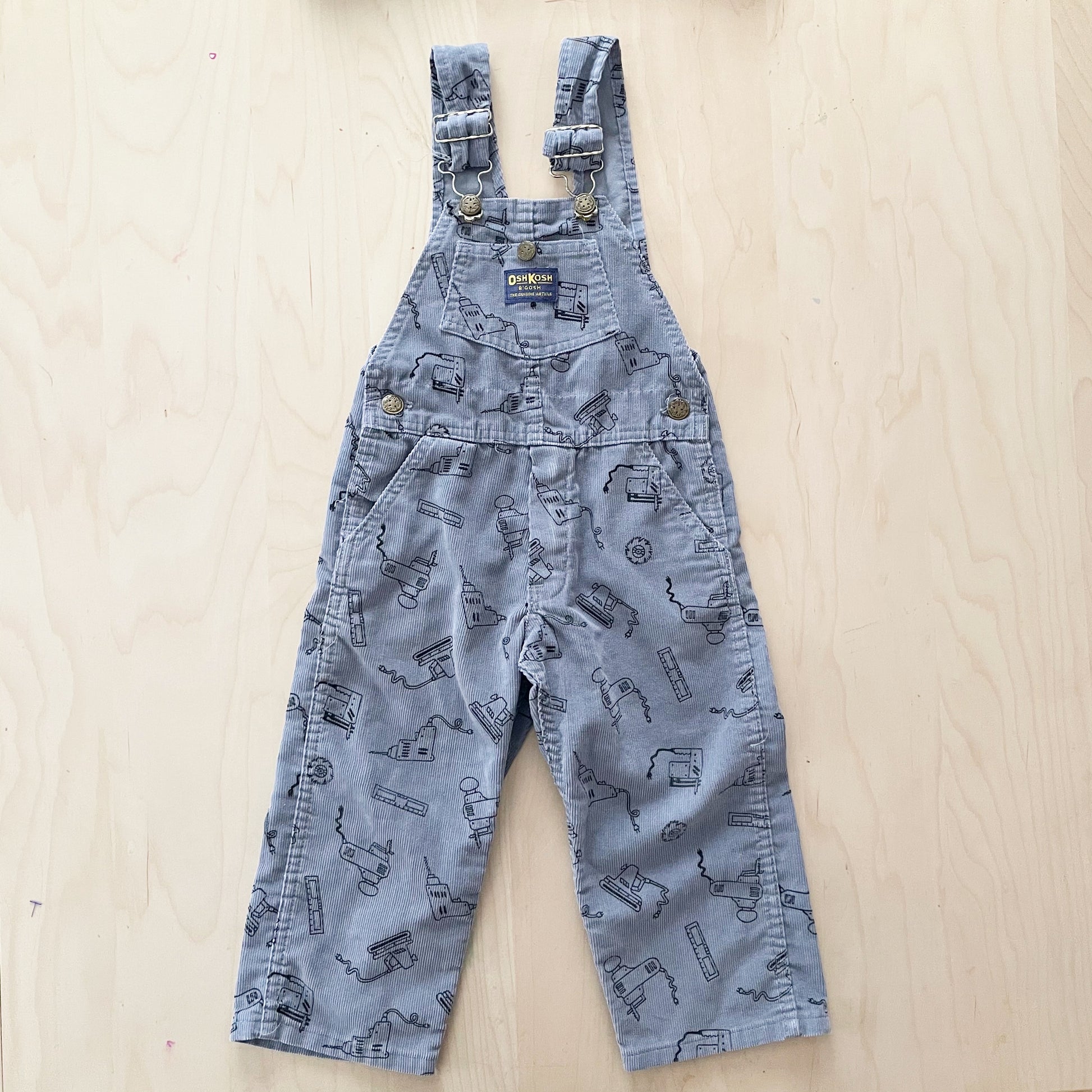 OshKosh Tool Print Cord Overalls - Yellow Clover Vintage Kids Clothes