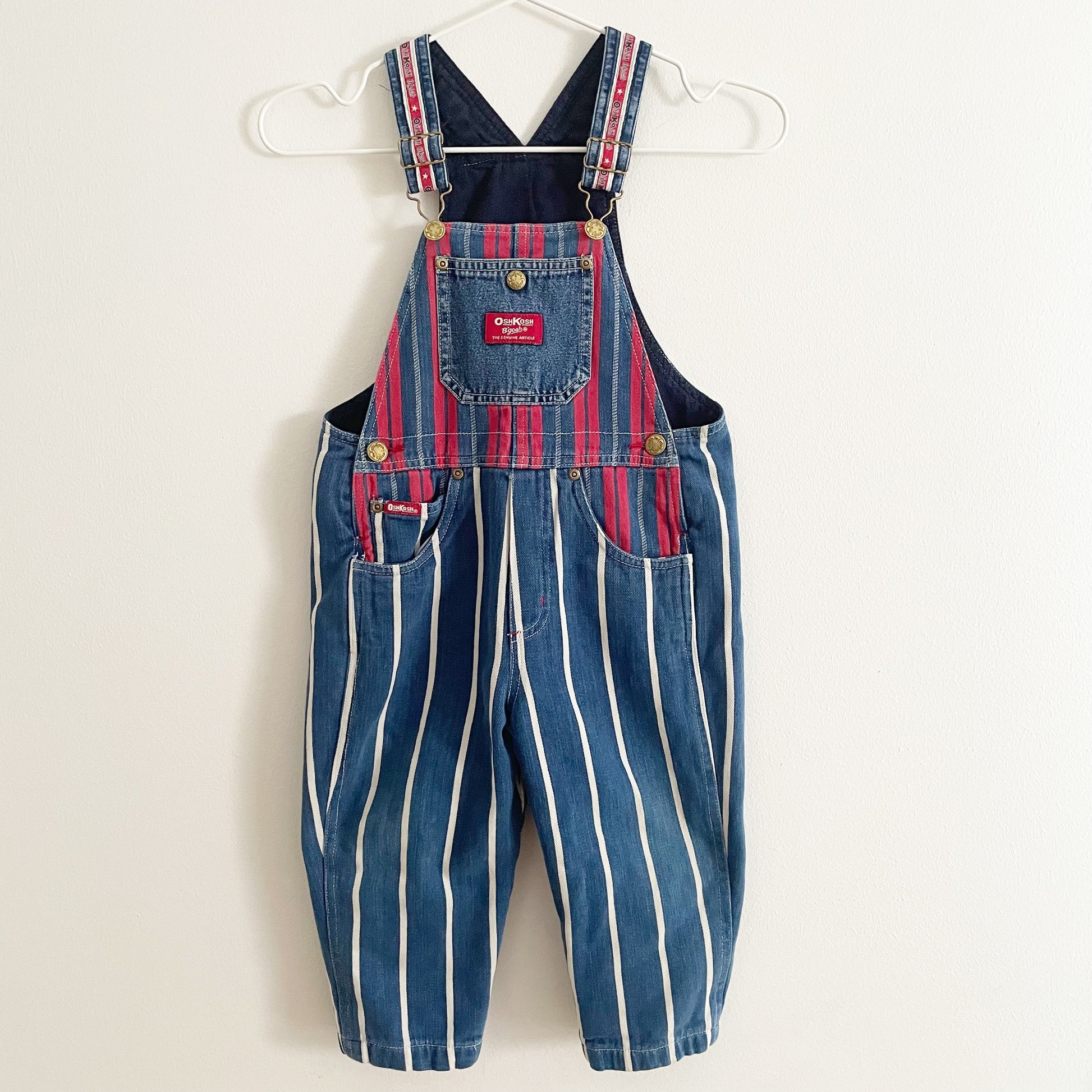 OshKosh Striped Lined Denim Overalls - Yellow Clover Vintage Kids Clothes