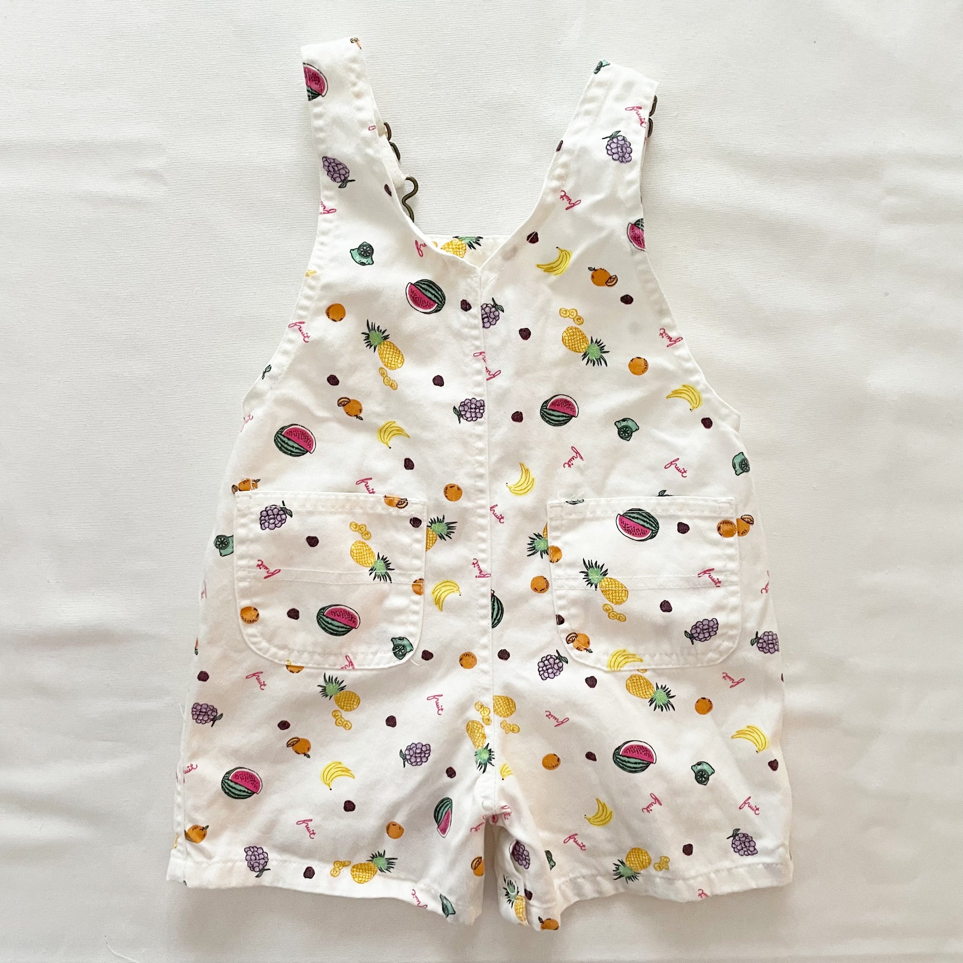 Cutecumber Fruit Print Shortalls - Yellow Clover Vintage Kids Clothes