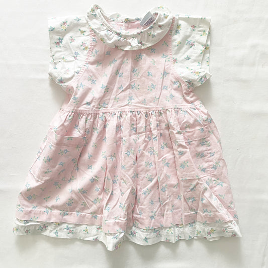 OshKosh Floral Print Light Pink Ruffle Collar Dress - Yellow Clover Vintage Kids Clothes