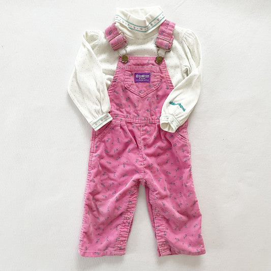 OshKosh Fine Cord Floral Print Overalls Set