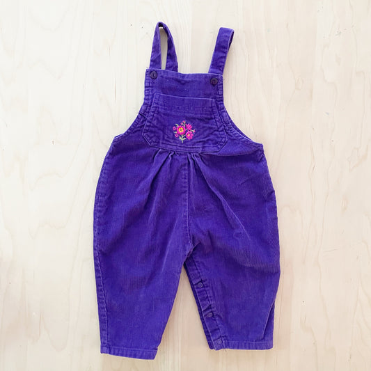 In Design Purple Cord Floral Embroidery Overalls
