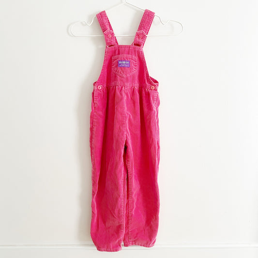 OshKosh Watermelon Pink Cord Bow Back Overalls - Yellow Clover Vintage Kids Clothes
