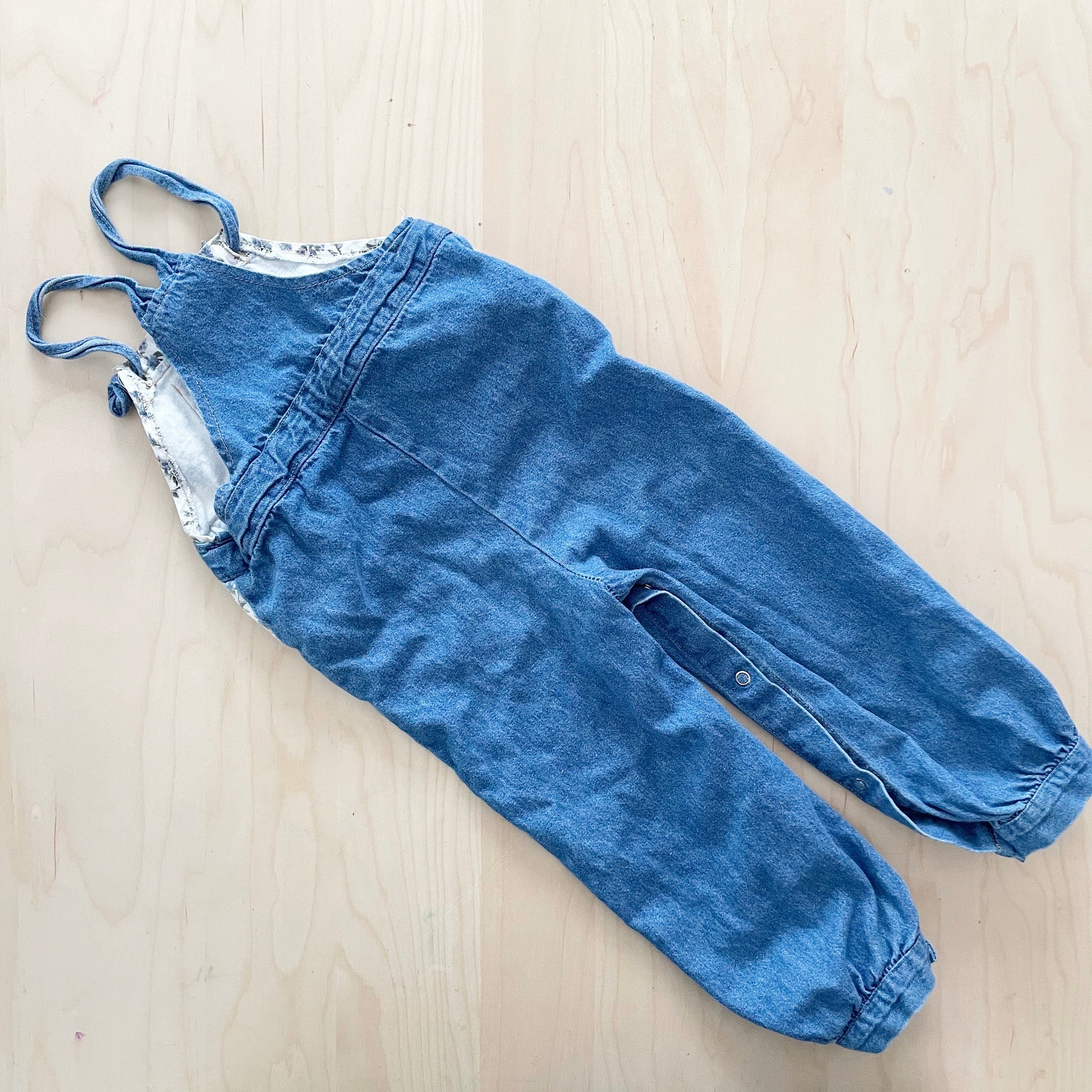 Vintage Chambray Floral Accent Overalls - Yellow Clover Vintage Kids Clothes