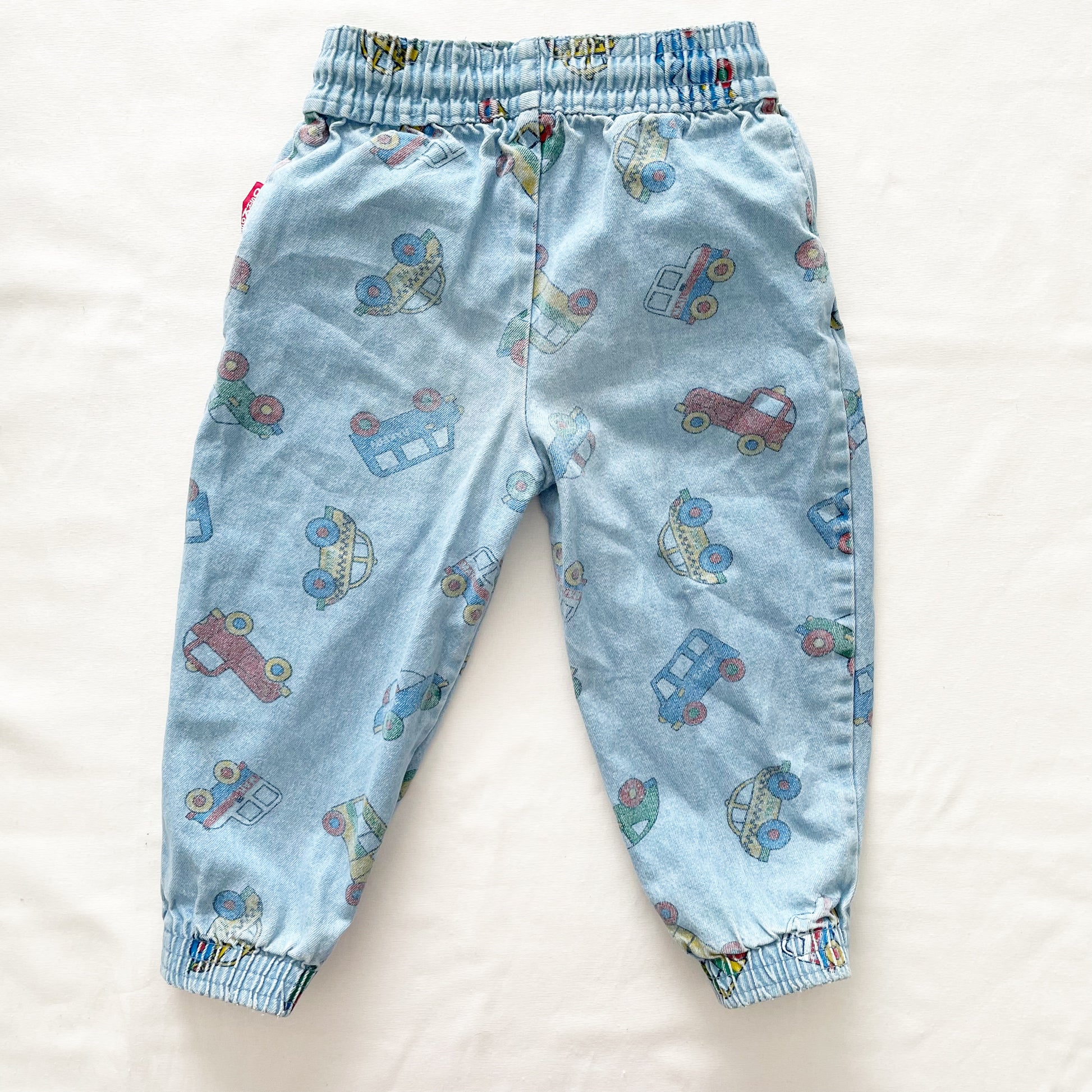 OshKosh Car Print Light Denim Joggers - Yellow Clover Vintage Kids Clothes