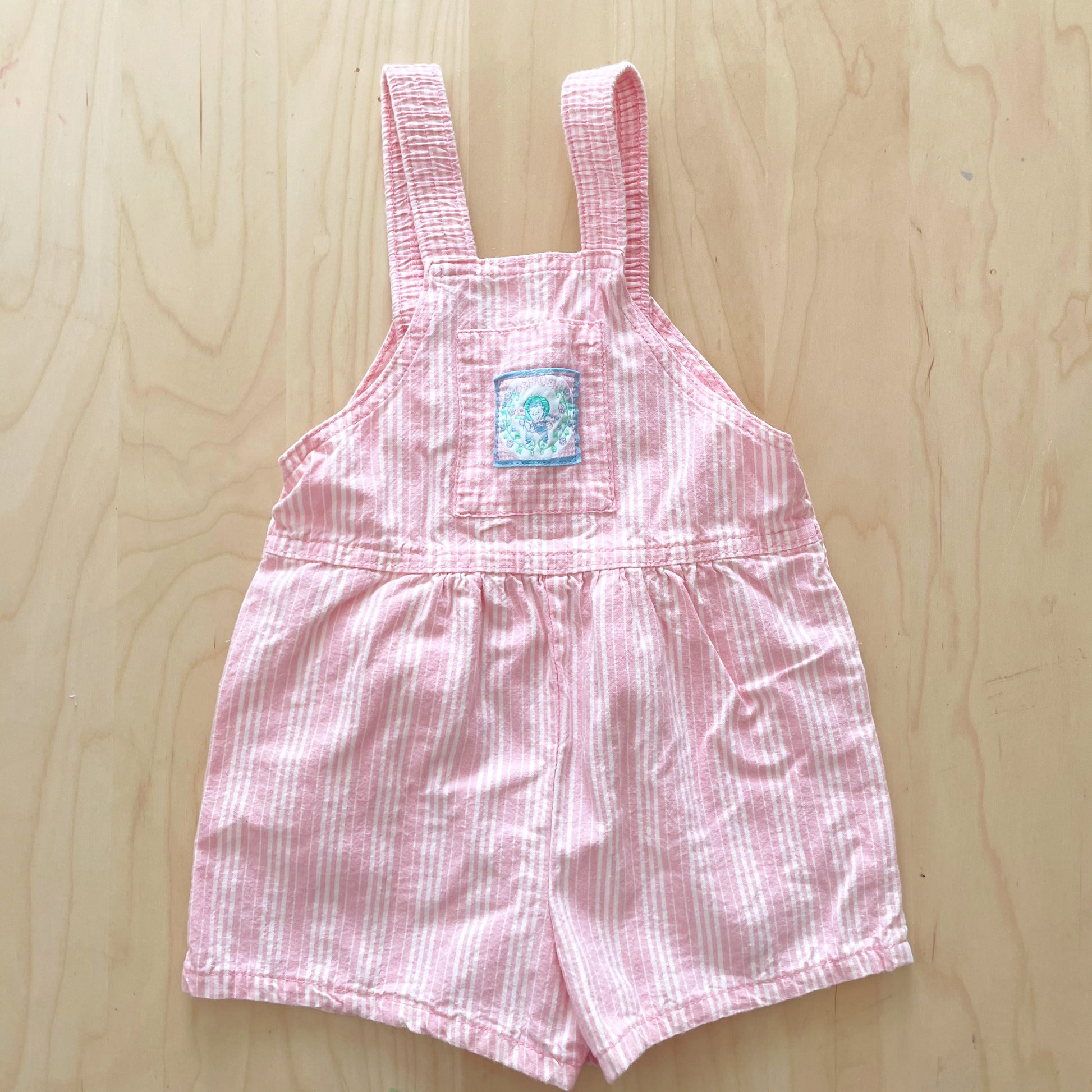 OshKosh Striped Gingham Patch Shortalls - Yellow Clover Vintage Kids Clothes
