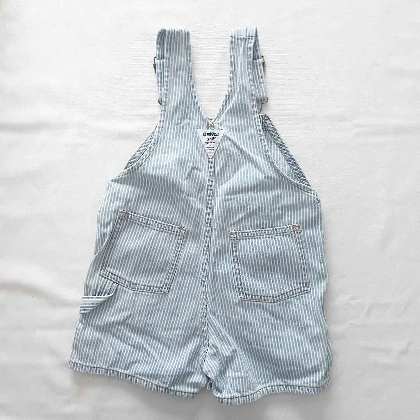 OshKosh Light Wash Hickory Stripe Shortalls - Yellow Clover Vintage Kids Clothes