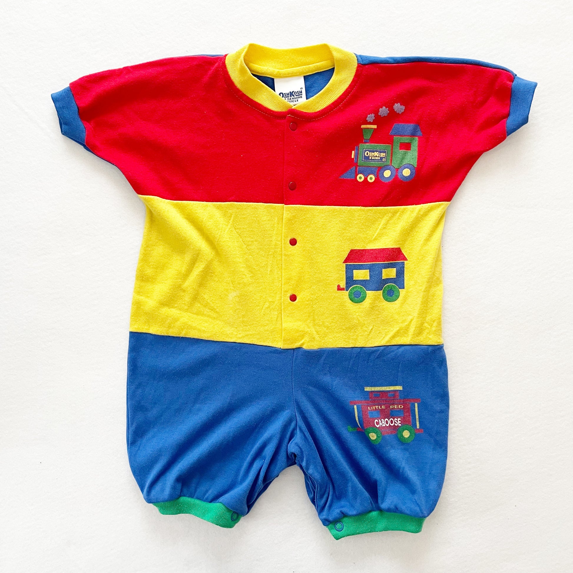 OshKosh Train Colorblock Romper - Yellow Clover Vintage Kids Clothes