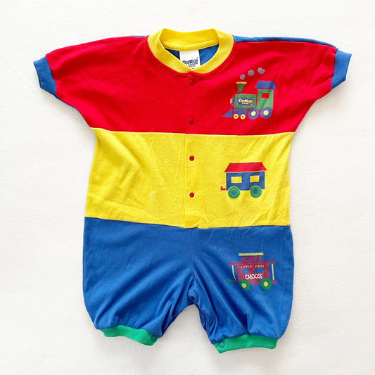OshKosh Train Colorblock Romper - Yellow Clover Vintage Kids Clothes