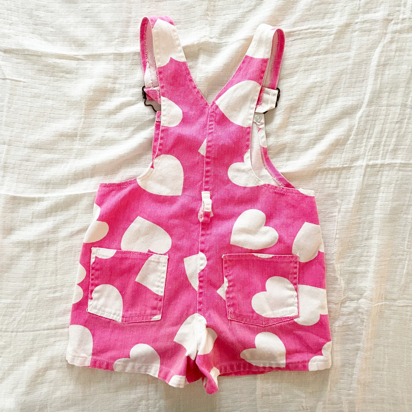 Young Hearts Heart Print Shortalls - Yellow Clover Vintage Kids Clothes