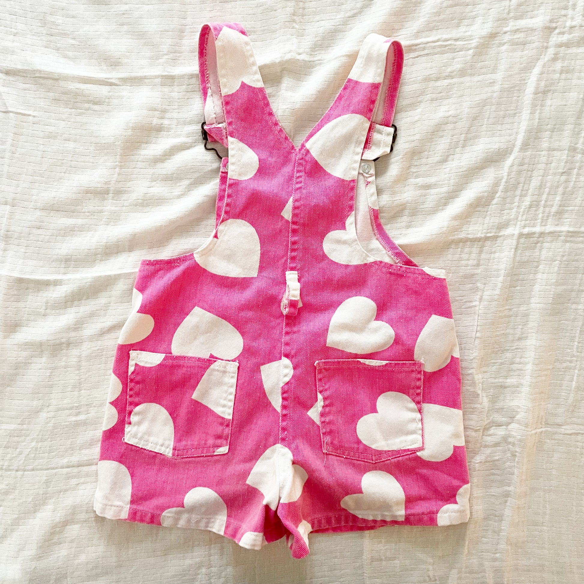 Young Hearts Heart Print Shortalls - Yellow Clover Vintage Kids Clothes