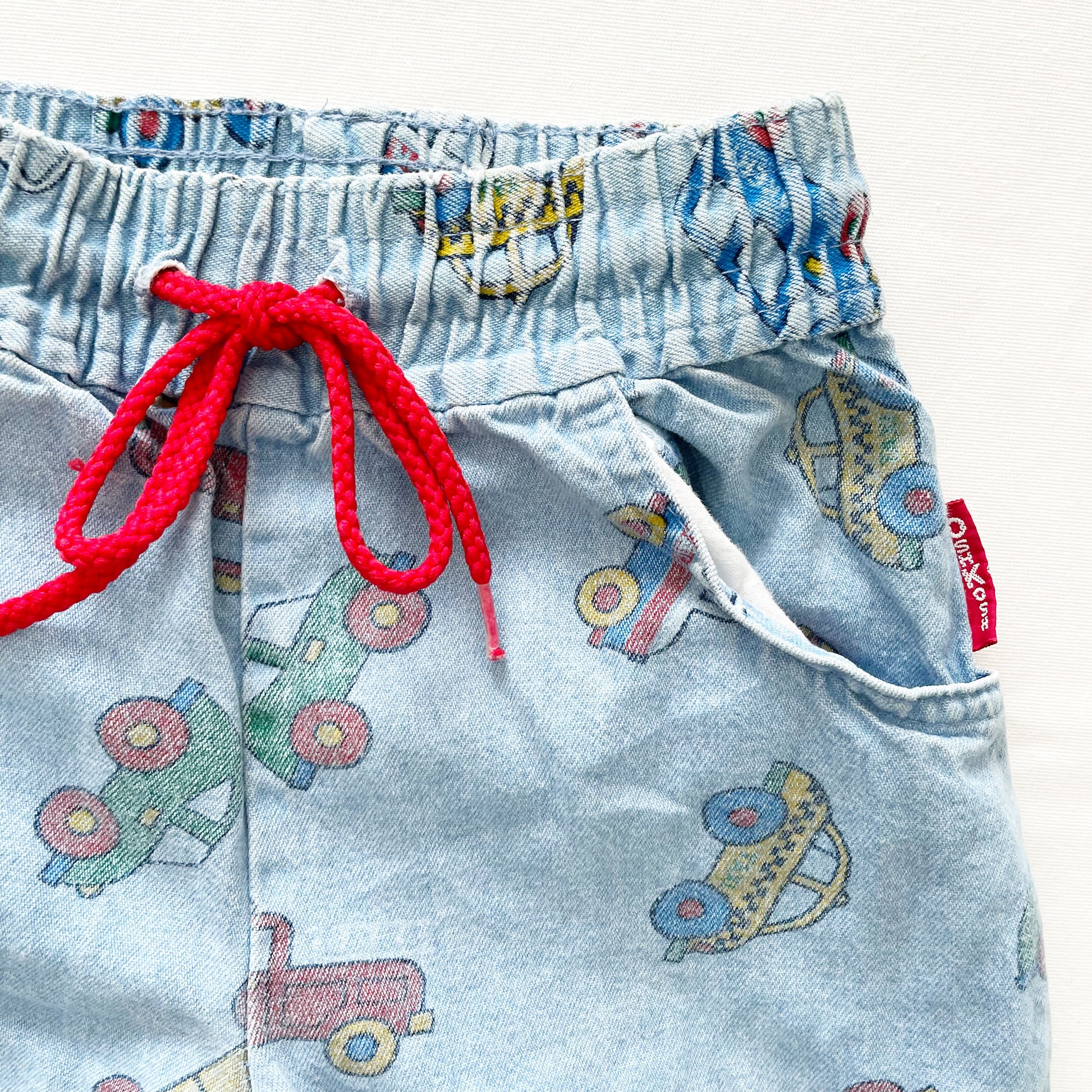 OshKosh Car Print Light Denim Joggers - Yellow Clover Vintage Kids Clothes