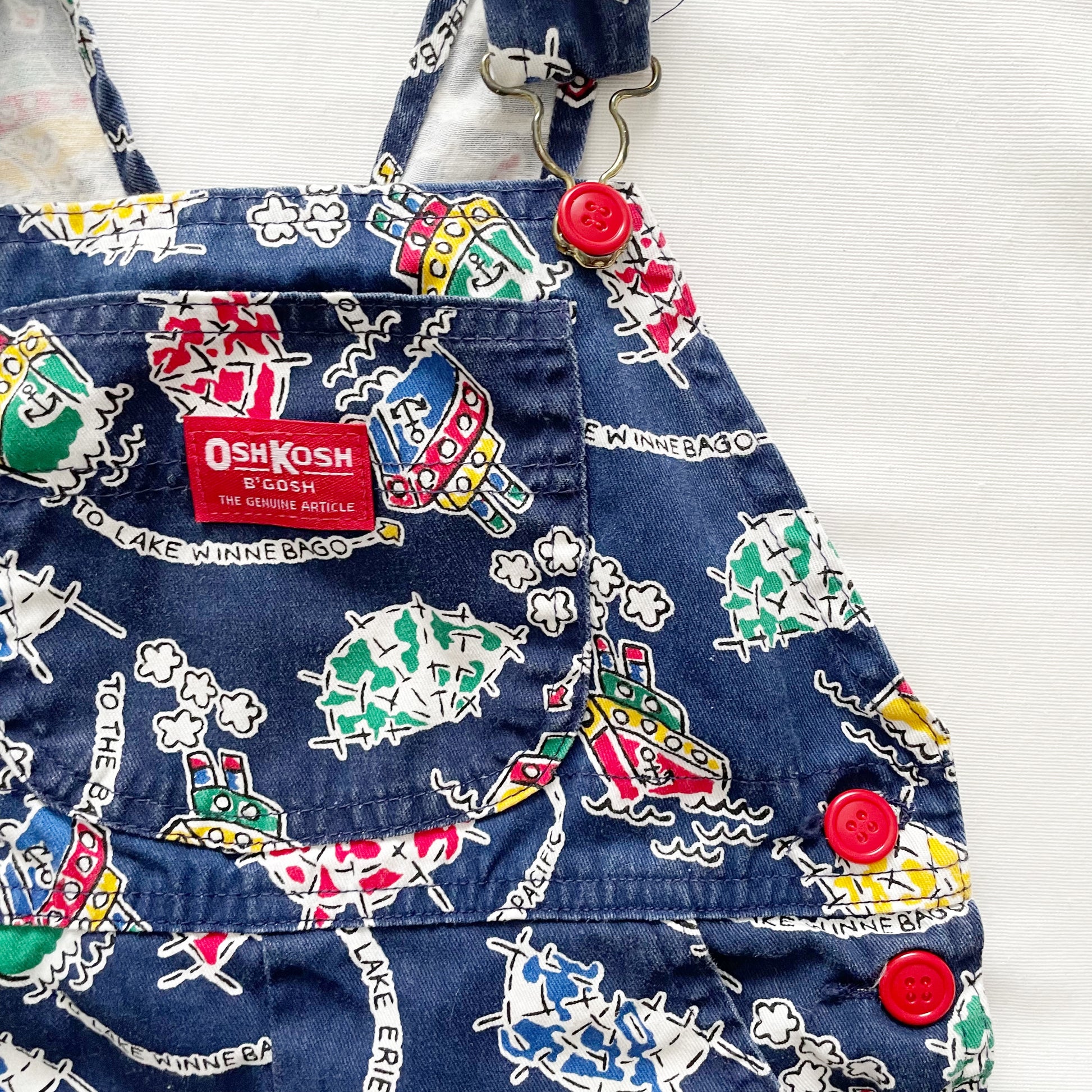OshKosh Nautical Boat Print Shortalls - Yellow Clover Vintage Kids Clothes