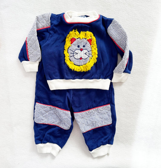 Doe Spun Lion Grid Sweatshirt Set - Yellow Clover Vintage Kids Clothes